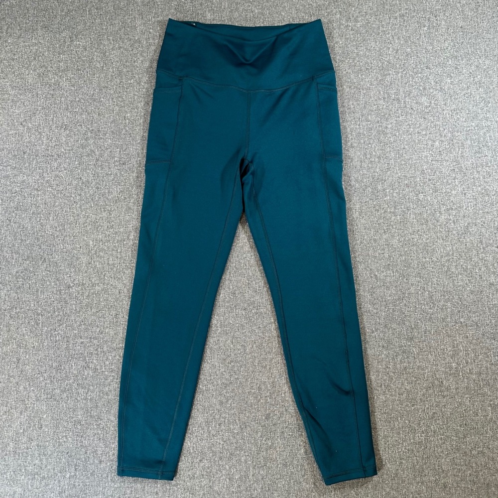 Spyder Active Sport Leggings Womens Medium Teal Green High Waist Pockets Yoga